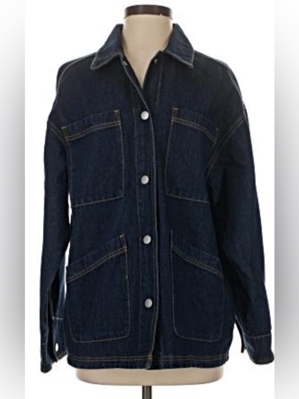 NWT-Medium Oversized Universal Thread Dark Blue Denim 4 pocket 
Long Jean Jacket - Picture 10 of 10